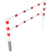 Access barriers | with triangular lock | swing-back | with top and quarter-bent bar | hot-dip galvanized and white coatedwith red reflecting stripes | total width: 2000 mm